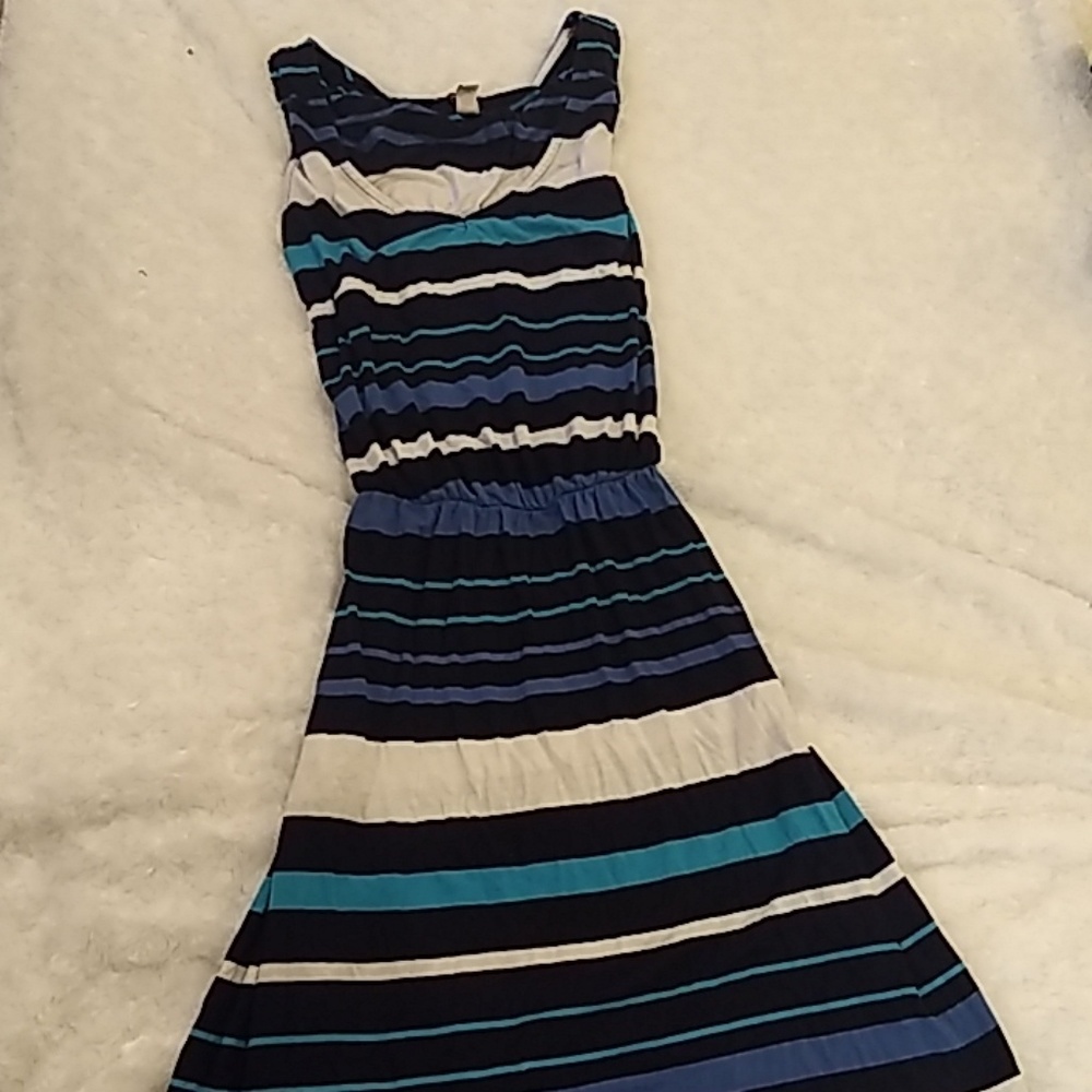 Blue, teal, and white dress